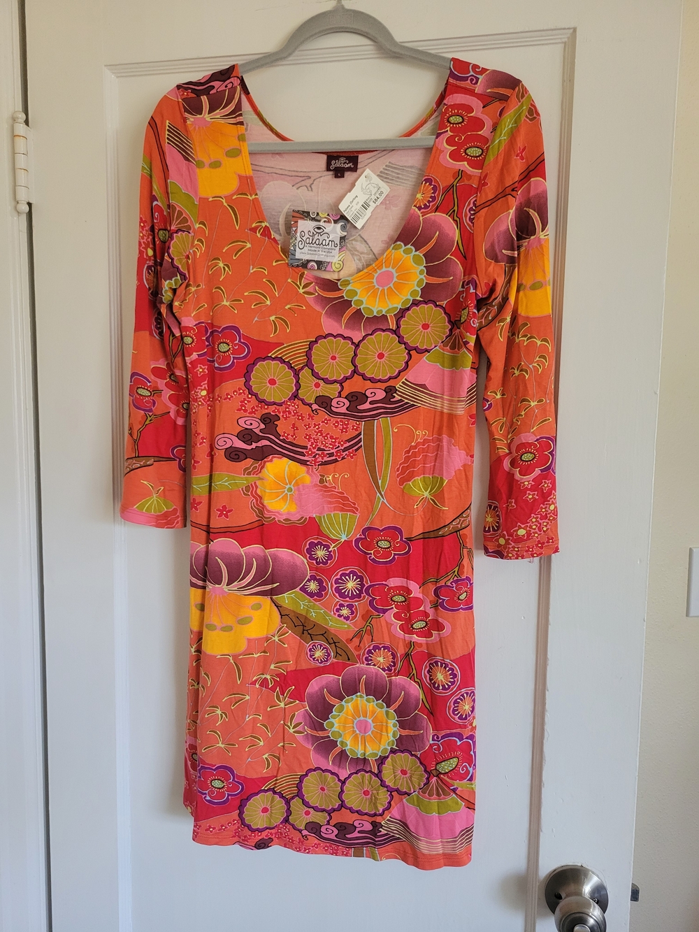 NWT Orange and pink Salaam Floral Long Sleeve Scoop Dress